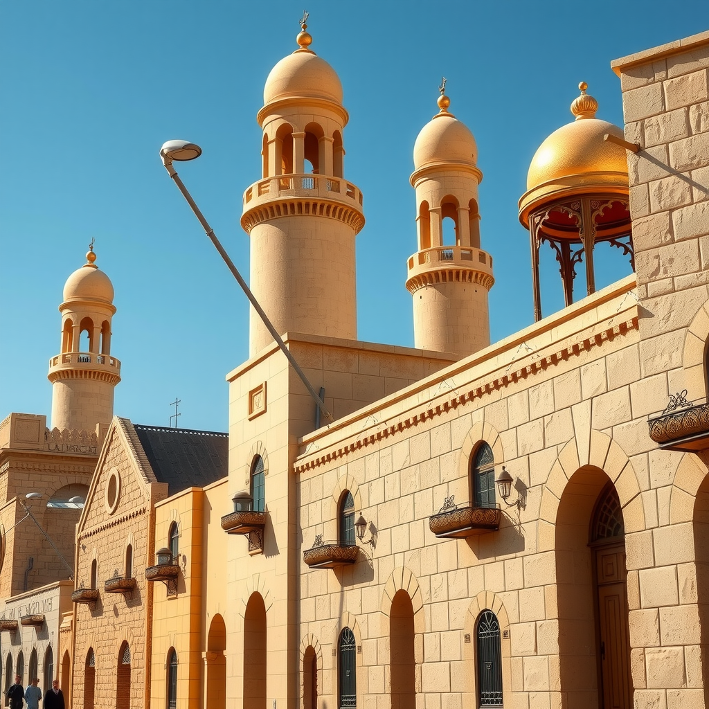 Historic Al Fahidi District showcasing traditional Arabian architecture with distinctive wind towers, narrow pedestrian lanes, and restored coral stone buildings under clear blue sky